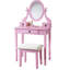 Meuble-lavabo chic rose - rangement à 3 tiroirs, miroir réglable, fabrication en bois et tiroirs tabouret-663656442