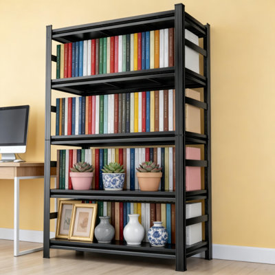 87.9" H×47.2" W Book Shelf, 5 Tier Metal Wide Bookshelf,Heavy Duty Book Shelfs, Adjustable Shelving Unit, Tall Bookcase, Industrial Bookshelf for Living Room, Bedroom, Officeand Library