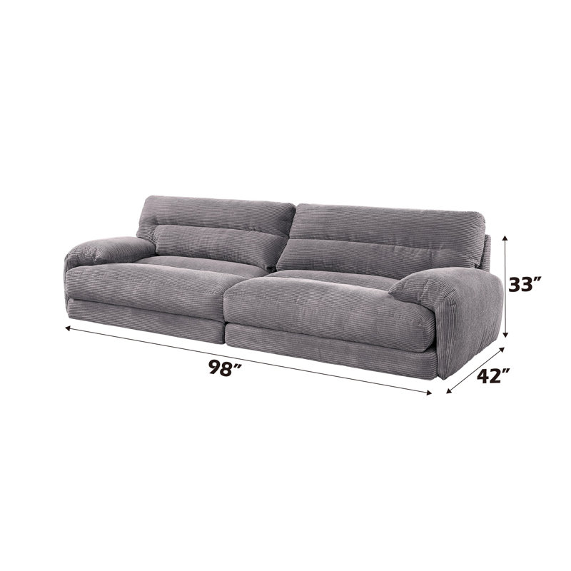 Cadenza Gray Corduroy 3-Seat Sofa with Foam Cushions