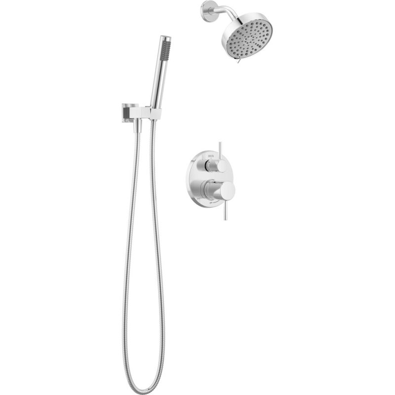 Delta Modern Round Shower System Faucet Set, Chrome 6-inch Shower Head and Handle Set, Valve Trim Kit, Chrome (Valve Not Included)