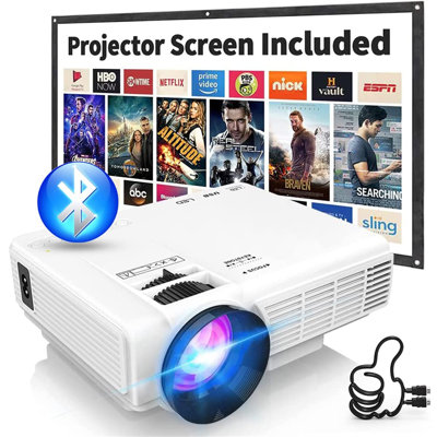 Projector With Two-Way Bluetooth, Mini Projector With Projector Screen, Full HD 1080P Portable Video Projector, Home Movie Projector Compatible With H -  BEACHWATER POOL & SPA, LLC, B07YBRGLGW