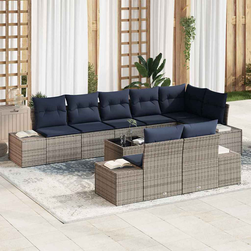 Ensemble de canapé de jardin avec coussin 9 pièces vidaXL, Coussin bleu marine / structure grise