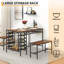 Ensemble de table de salle à manger de 47 pouces pour 4, 3 pièces avec 2 bancs, support à vin et 2 tablettes de rangement pour appartement-130202893-130202894-130202896-130202898