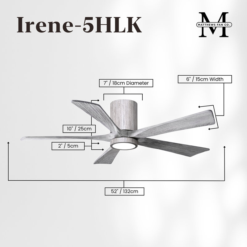 Irene Flushmount Light Kit 5 Blade LED Ceiling Fan, Barn Wood Tone, Barn Wood Tone, 52"