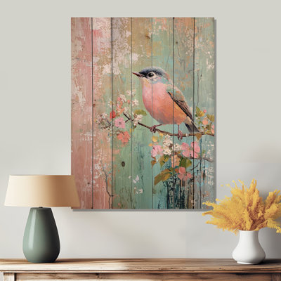 Bird Robin Song In Summer II - Modern Wood Wall Decor On Natural Pine Wood