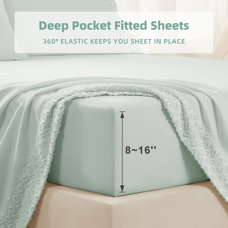 Ensemble de draps pour lit simple 6 pièces, Vert