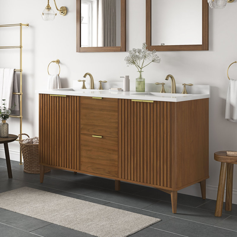 Gabi 60 in. Double Sink Bathroom Vanity, Warm Walnut