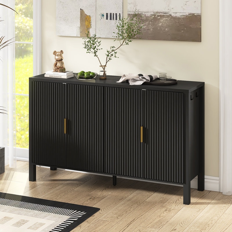 57.5" W Modern Sideboard With Racks,Adjustable Shelves And Hooks, Black