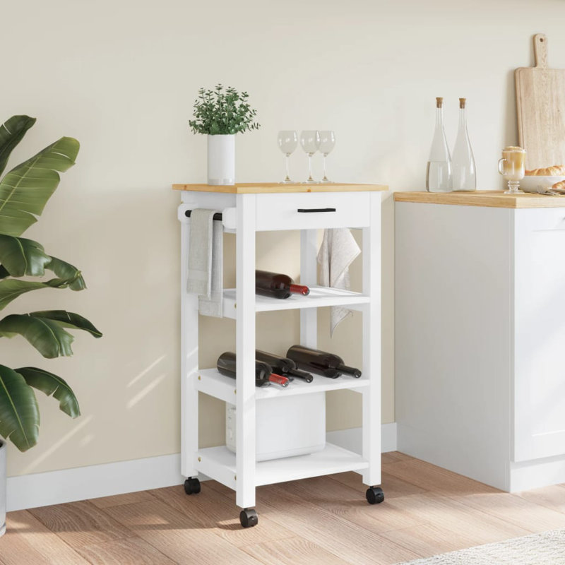 Solid Wood Bar Cart, White