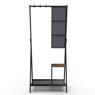 Coat Rack With Mirror, Multifunctional Hall Tree With Shoe Storage, Metal Frame, For Living Room Bedroom 73X32x15 Inches, Industrial Style, Rustic Brown And Black
