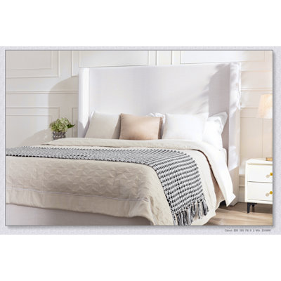 Hayden Upholstered Wingback Bed, Size, 54" Headboard, Textured Ivory Canvas