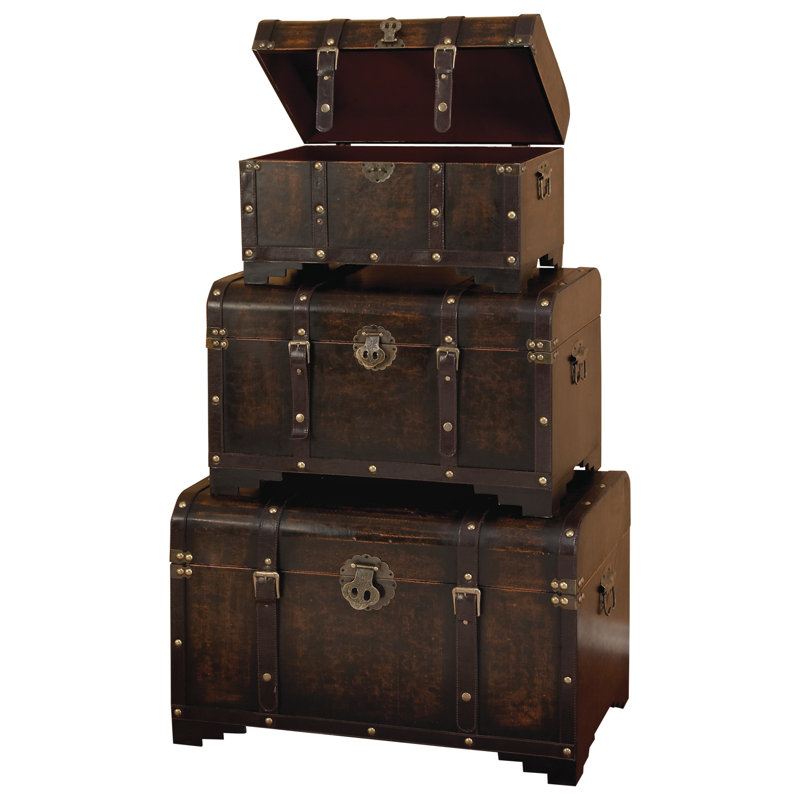 Ensemble de coffre décoratif rembourré en bois foncé foncé Burks