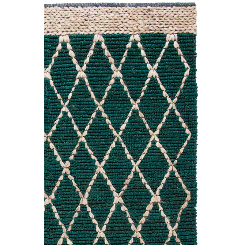 Kedron Natural Fiber Hand Loomed Jute/Cotton Geometric Rug in Dark Green, Rectangle 6' x 9'