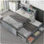 Lit plateforme double avec tête de lit à rangement, USB, lit gigogne simple et 3 tiroirs, gris-129631690-129631687