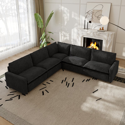 5-Piece Upholstered Modular Linen Fabric Sectional Sofa