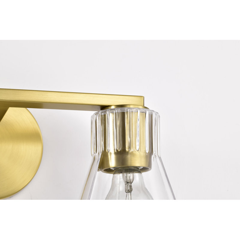 Spruill - coiffeuse - verre transparent, Laiton rétro, 16 po de largeur, Deux lumières