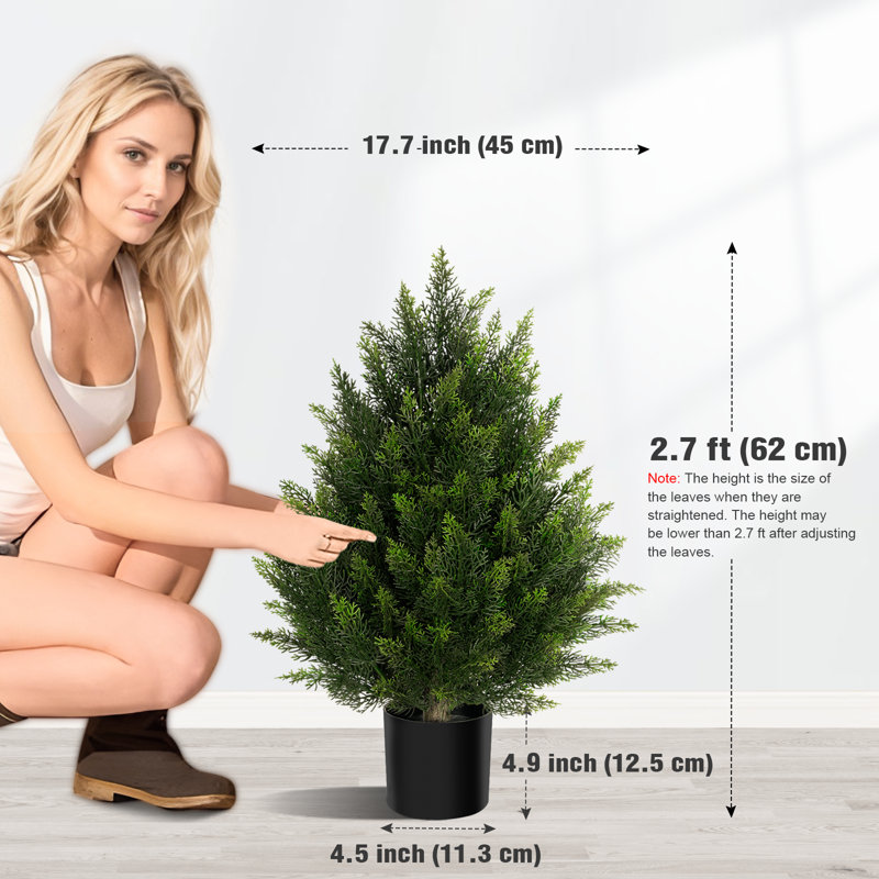 Adorable plante en pot de cèdre artificiel, 2, H 23,62 po x l 17,72 po x P 17,72 po 