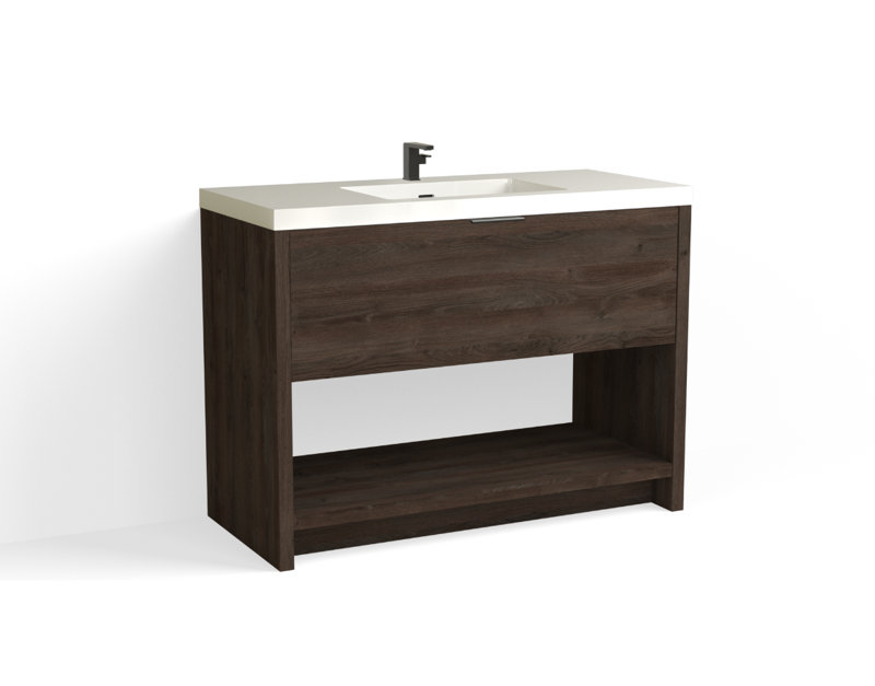 Vista 48" W Freestanding Single Bathroom Vanity, Nocino/Matte Black, White Gloss, Single-Hole