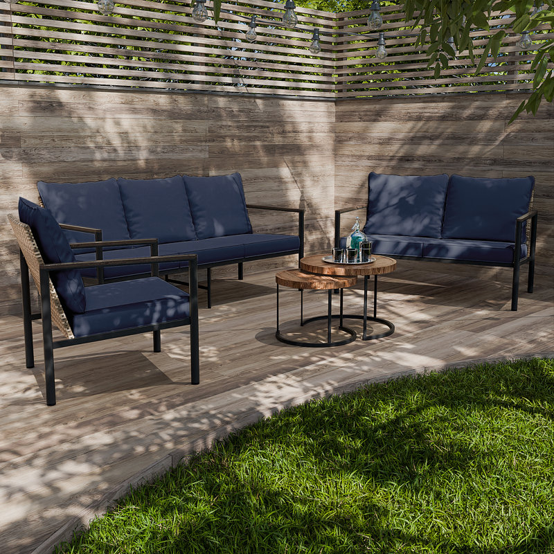 5-Piece Outdoor Patio Set – 3-Seater Sofa, 2-Seater Loveseat, Armchair & A Table – PE Wicker with Powder-Coated Steel Frames – Weatherproof for Patio, Deck & Backyard