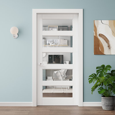 32 x 80 Slab Door, Clear Glass Door Slab,5 Lite Glass with Solid Panel, Primed, Pantry Door, Bedroom door, Room Door, Closet Door