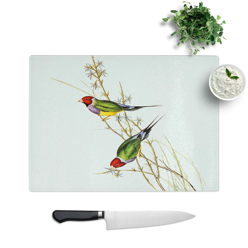 Tempered Glass Beautiful Grass Finch Chopping Board, 39 cm W x 28.5 cm L