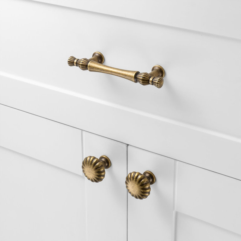 3 Inch Antique Brass Cabinet Pulls 10 Pack French Style Solid Hardware, Smooth Edge, Easy Install, Vintage Brass Kitchen Cabinet Handles for Drawer Dresser Bathroom Vanity Cupboard
