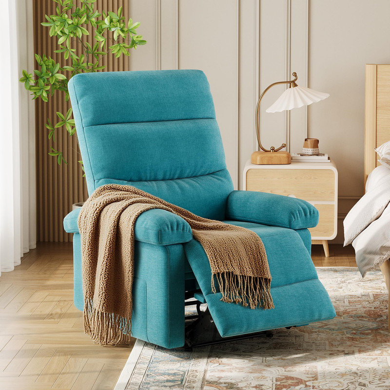 Recliner Chair for Adults, Manual Fabric Recliner with Side Pocket, Adjustable Single Sofa with Ergonomic Back Support, for Living Room, Nursery, Bedroom