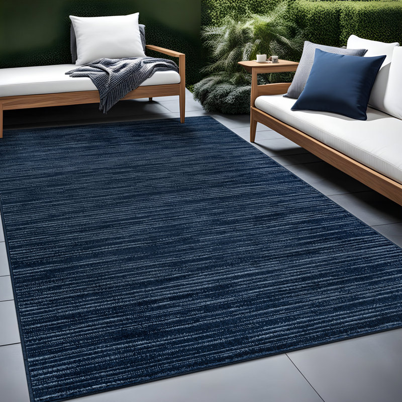 Tapis rayé intérieur / extérieur, Navy, Rectangulaire 8 pi x 10 pi