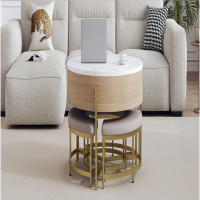 Table basse à plateau relevable moderne avec rangement et 3 repose-pieds