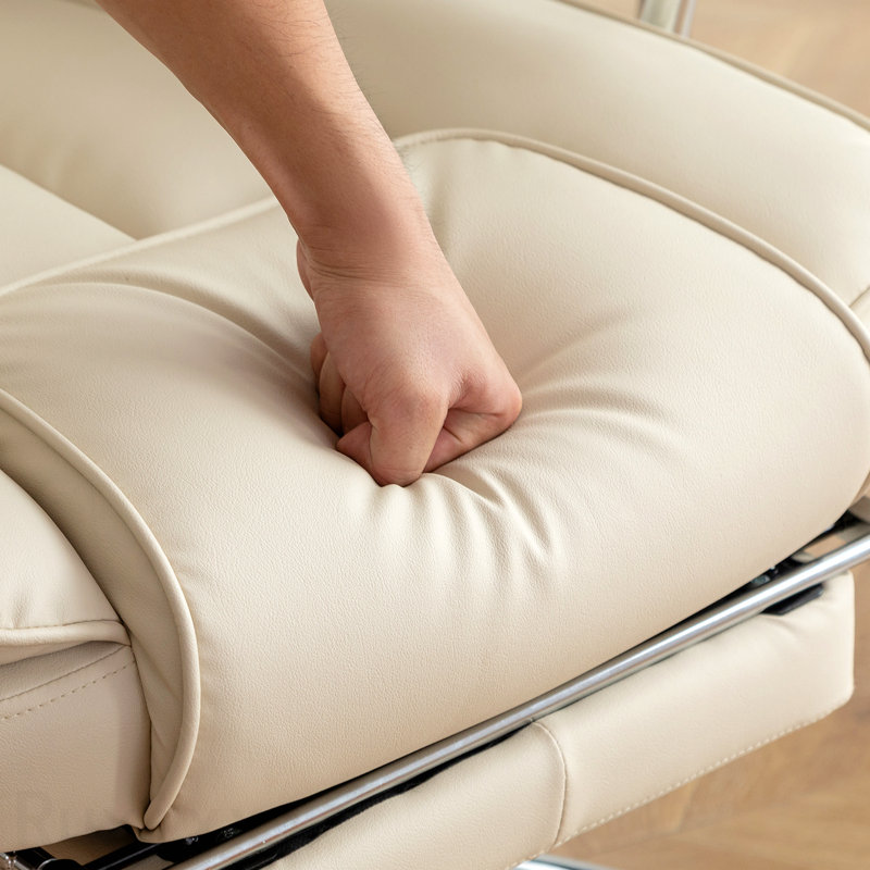 Beige Office Chair, Big And Tall Executive Office Chair, With Footrest, Leather Computer Chair, Ergonomic Reclining Chair High Back, Large Home Office Chair