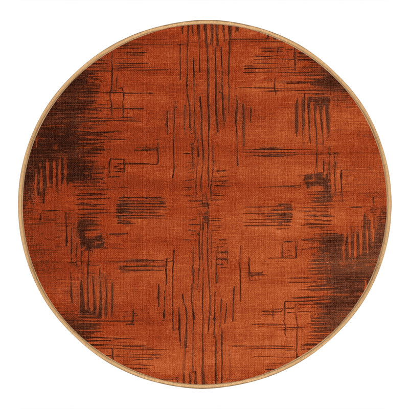 Tapis rouge abstrait lavable à la machine, Rond 8 pi