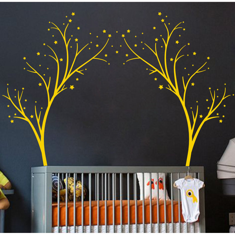 Décalcomanie murale arbres étoiles, H 60 po x l 74 po x P 0,01 po, Jaune clair