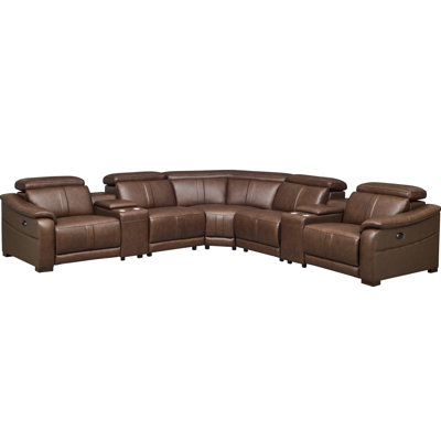 Leather Match Modular Sectional With Recliner Seat And Adjustable Headrest And Storage Console With Cup Holders