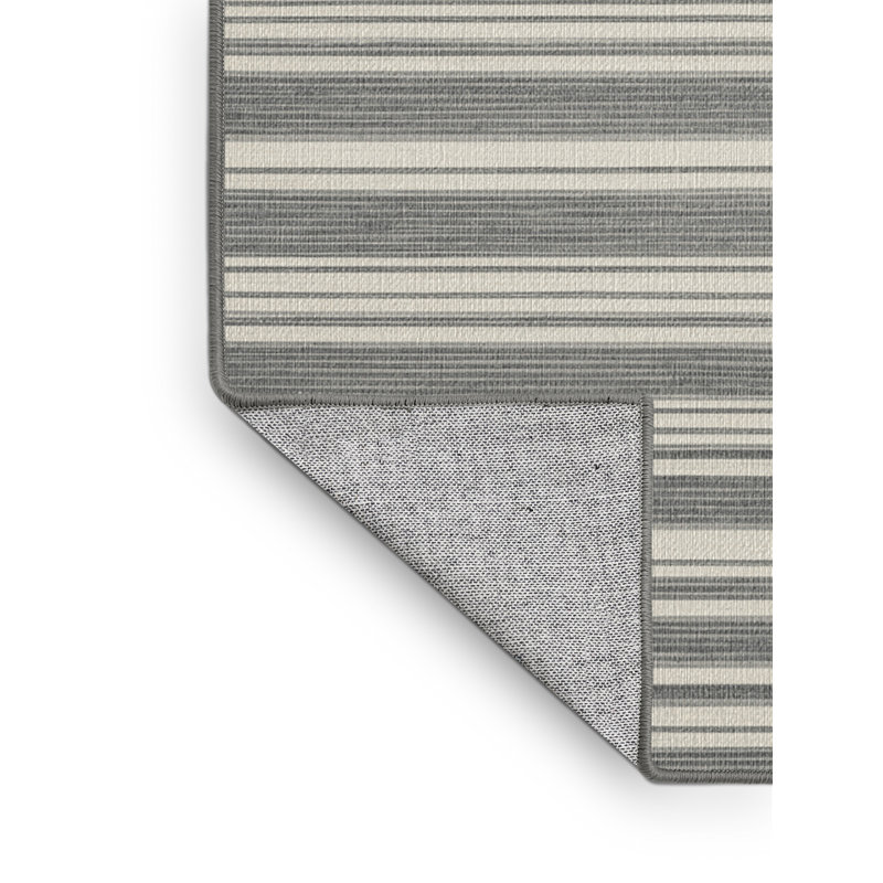 Washable Light Gray White Striped Area Rug, Round 5'