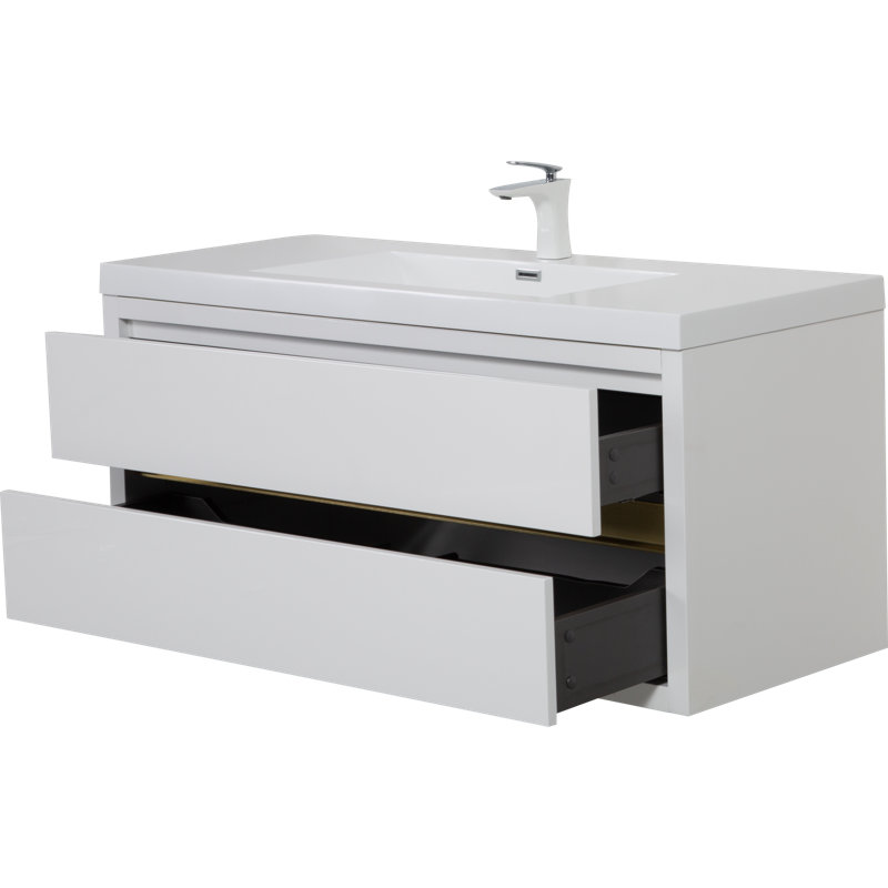 48" Wall-Mounted Bathroom Vanity with Resin Sink & Countertop, White