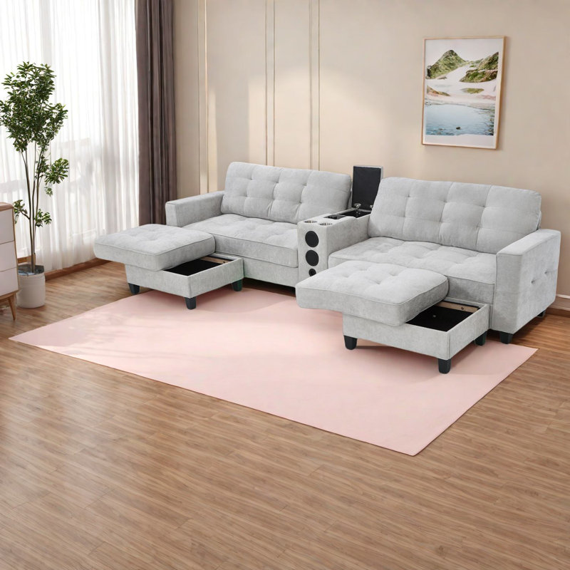 Canapés en chenille multifonctionnels avec rangement, conception moderne en forme de U pour le salon familial