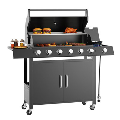 Plaque chauffante au propane à 7 brûleurs à 7 brûleurs - Barbecue portatif au propane de 60 000 BTU avec hotte et chariot amovible pour le camping, le hayon et la cour arrière