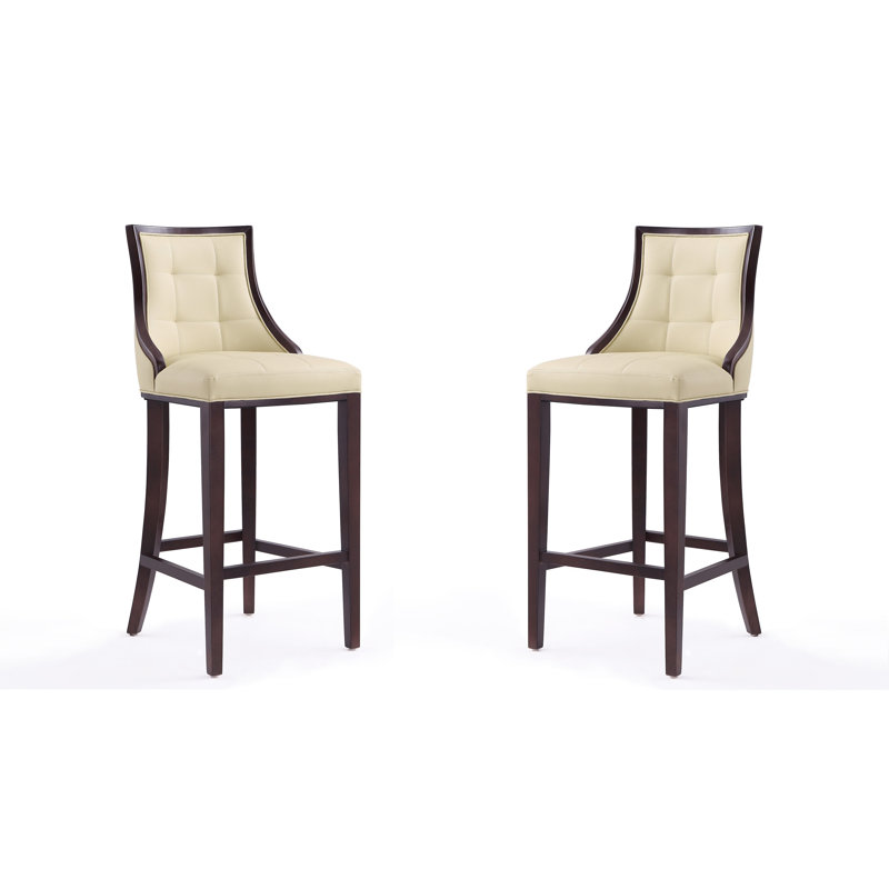 Verduzco Upholstered Counter Stool with Solid Wood Frame, Cream, Bar Stool (31.5" Seat Height), 2