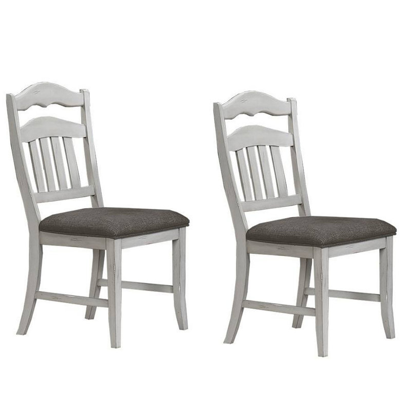 Ensemble de 2 chaises de salle à manger Zeke, dossier échelle, bois blanc classique, tissu gris