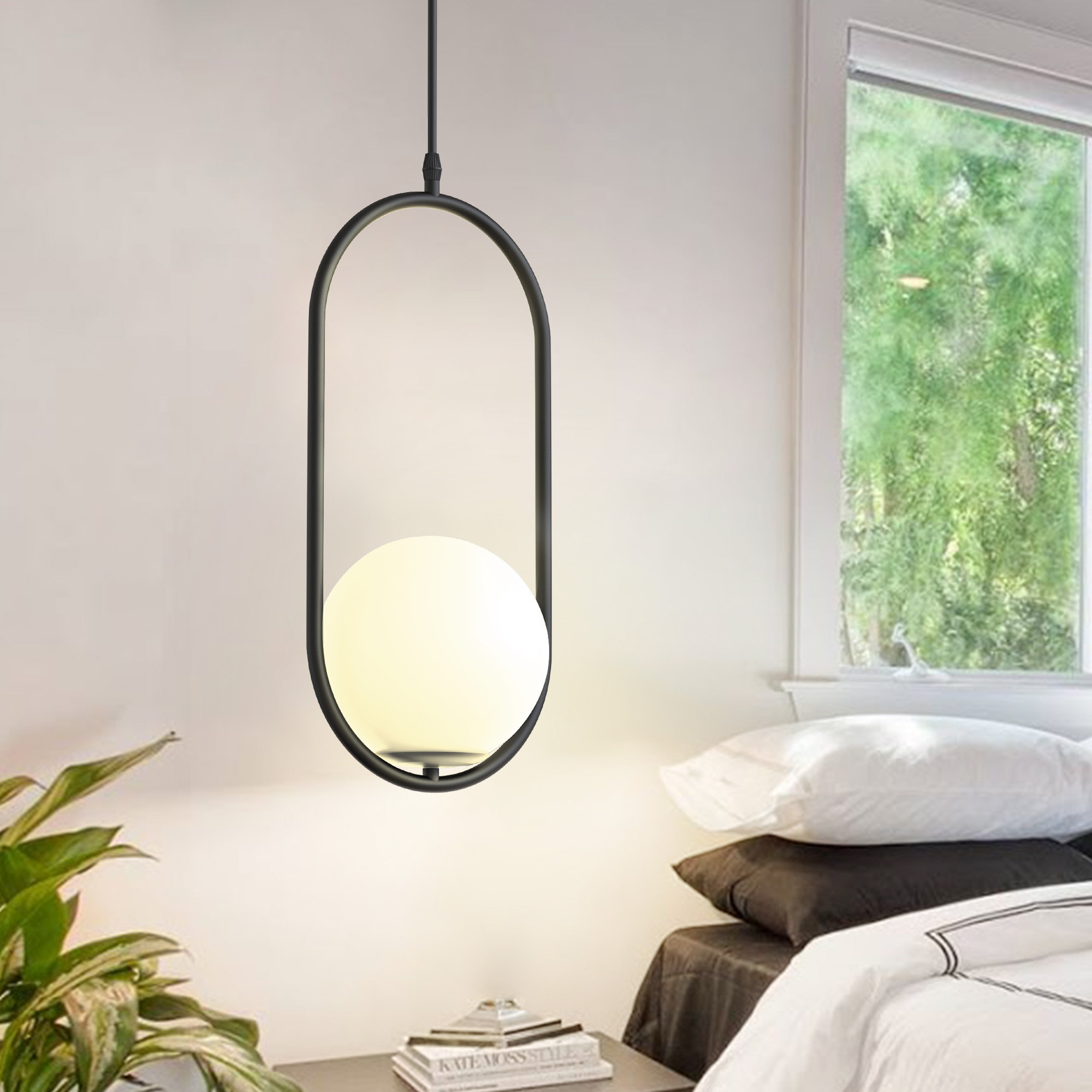 Estevanell 1 - Light Modern Unique/Statement Oval Pendant Lighting with  Global Frosted Shade
