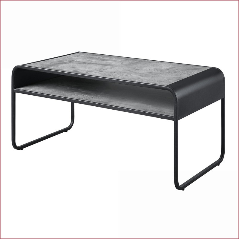 Table basse industrielle en béton gris et noir avec rangement inférieur, structure en métal stable pour le salon