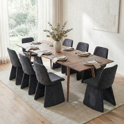 Ensemble de salle à manger extensible 9 pièces avec chaises en lin 9 pièces