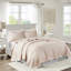 Courtepointe réversible en rosé - 3 pièces, bords festonnés, microfibre, rembourrage 90% coton, pièce de literie réversible, belle maison