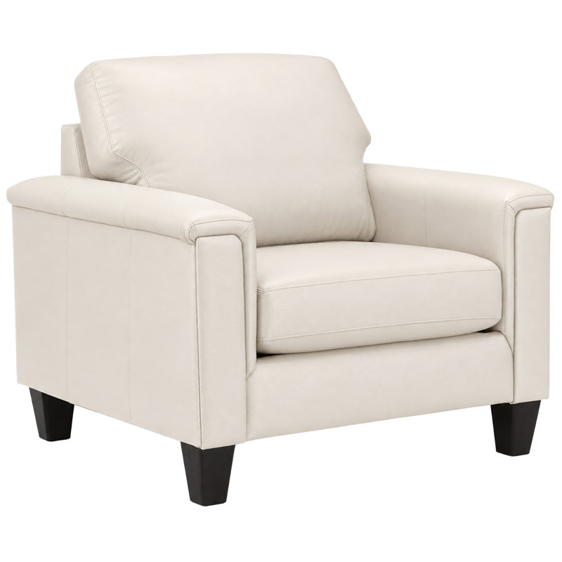 Fauteuil en cuir fleur 37 po Benson, Cuir véritable crème