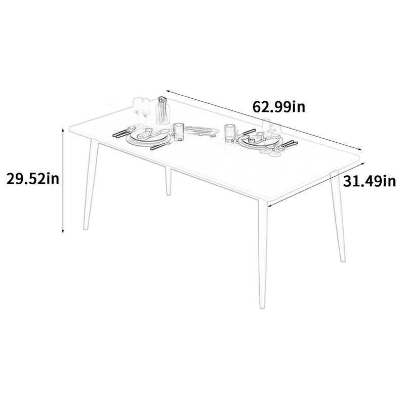 Light luxury style rock plate dining table, 29.52" H x31.49" W x 62.99" L