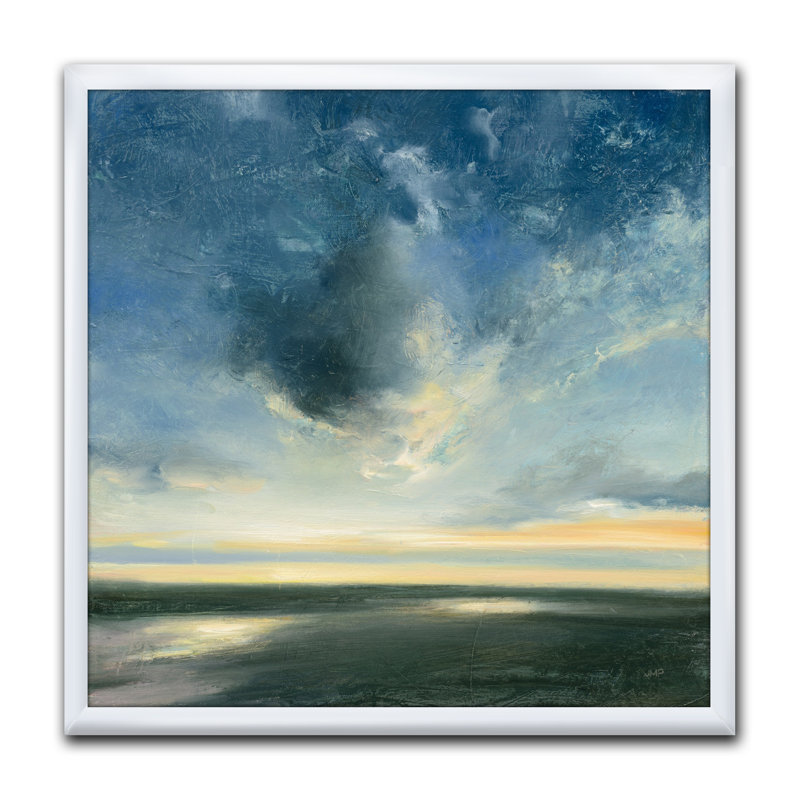 Cadre à photo « blue littoral », reproduction d’art sur toile, H 30 po x l 30 po x P 1 po, Cadre blanc