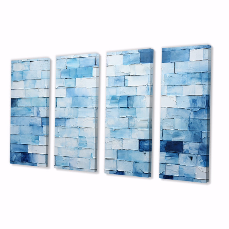 «White and Blue Scandinavian Tiles I - Boho Mosaic», art mural 4 pièces, H 28 po x l 48 po