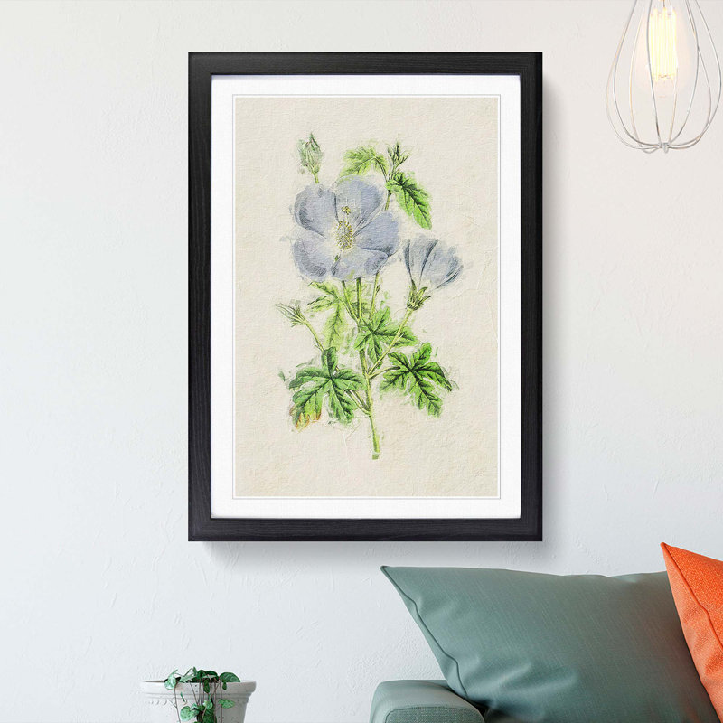 Illustration of Lilac Rosemallow Flowers - Picture Frame Painting Print, 48cm H x 36cm W x 2cm D, Black Framed