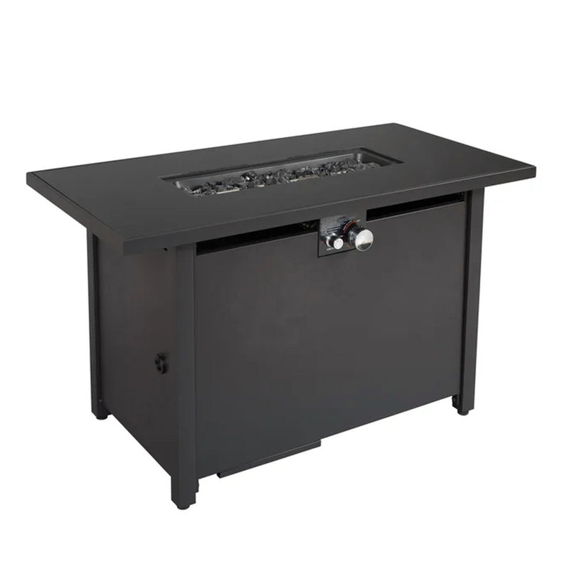 25" H X 42" W Steel Outdoor Fire Pit Table With Lid - Elegant Patio Fireplace Lid, Made, Weather-, Stainless Top, Lava Rocks, Side Door For Gas, Ignition Panel, Protective Cover, Black Stylish Deck