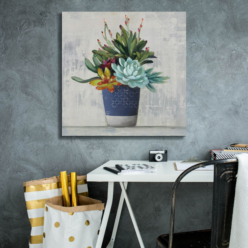 «Succulent Still Life 1 Navy» par Julia Purinton, art mural sur toile, H 26 po x l 26 po x P 1,5 po